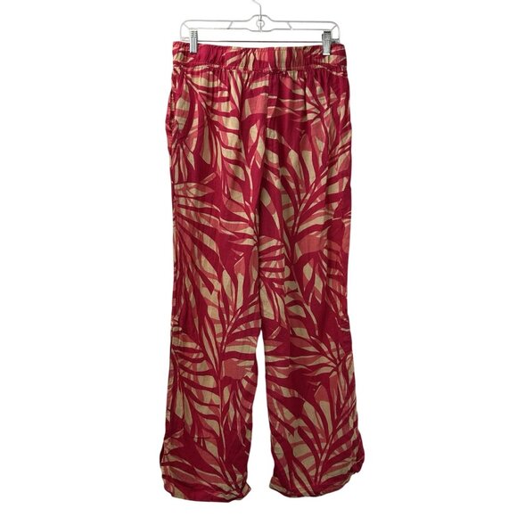 Tahari Pants Womens Large Fuchsia  Leaf Floral Print 100%Linen Classic Wide Leg - Picture 10 of 13